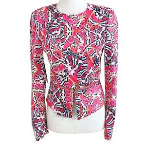 NWT MARCIANO PINK COLORFUL ABSTRACT PRINT ZIPPED HEMLINE ASYMMETRICAL JACKET - 4